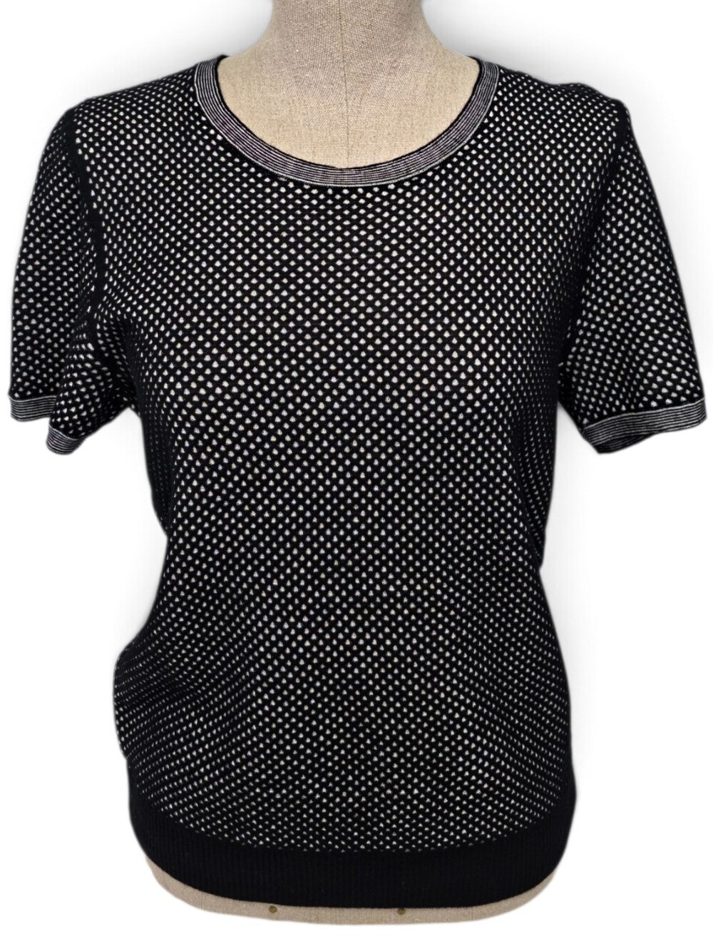BOSS Hugo Boss Ferola Sweater Womens M Black White Virgin Wool Knit Short Sleeve